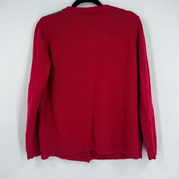 Ugly Christmas Sweater Cardigan Medium Gloria Vanderbilt snowmen, stocking Color - Picture 6 of 8